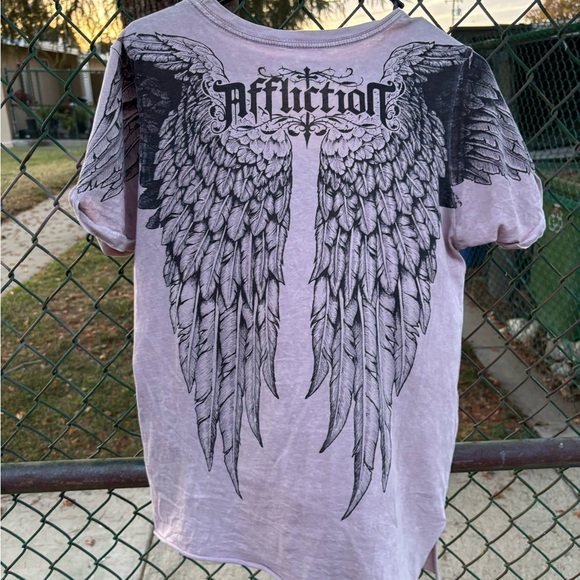Affliction Pink V-Neck Lace-Up T-Shirt - Picture 2 of 2